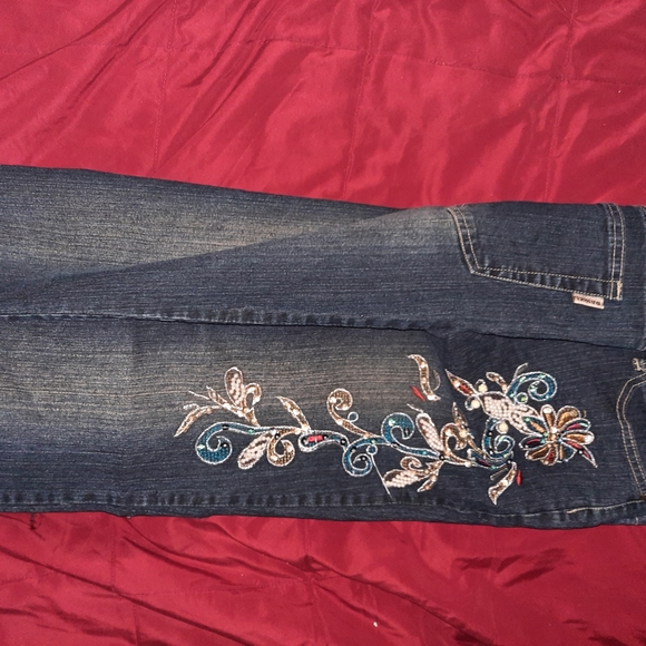 Floral Embroidered Boot Cut Jeans - Picture 2 of 2